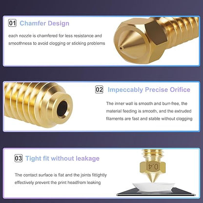 Set 10 duze extrudare imprimanta 3D Anycubic Kobra 3, din alama, de 0, 4 mm, filet M6, duze Hotend extruder cu ac de curatare, pensete si cheie, rezistent la temperaturi ridicate, potrivita pentru majoritatea materialelor FDM