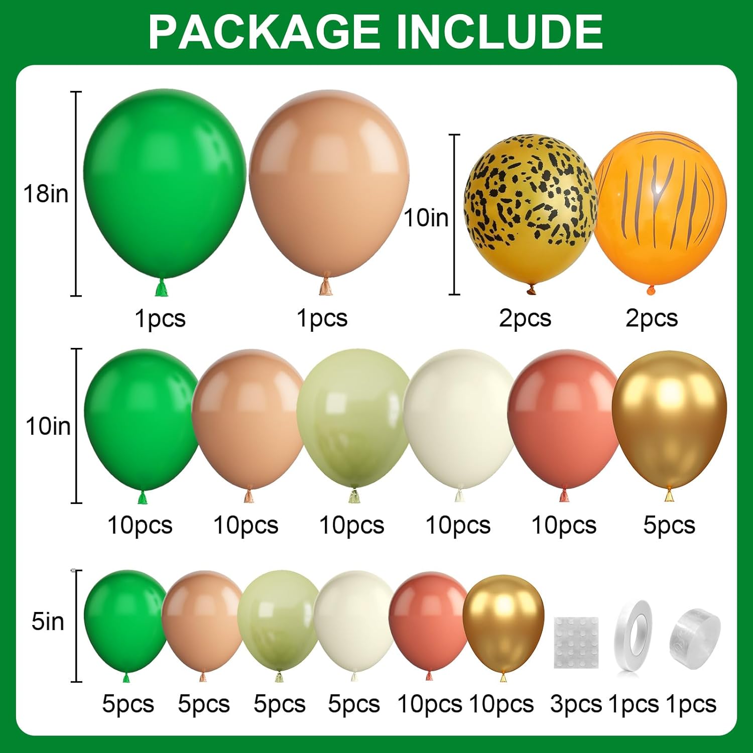 Set arcada baloane, decoratiuni petrecere verde, retro, maro, portocaliu, de diferite dimensiuni, 101 bucati, cu banda baloane si buline adezive