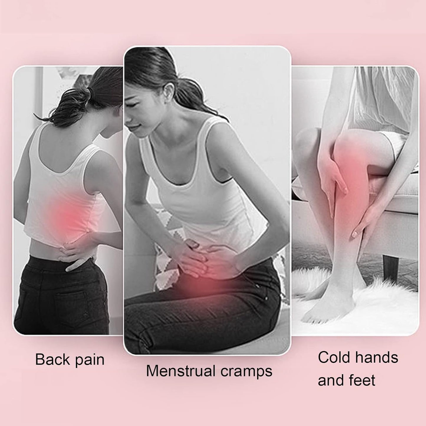 Centura abdominala pentru masaj cu incalzire si vibratii, 3 trepte incalzire si 3 vibromasaj, anti dureri menstruale, ciclu, lombare, portabila, roz