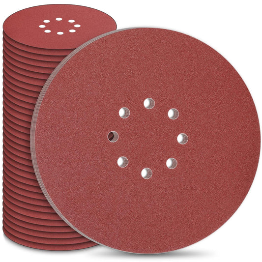 Set 50 disc abraziv 225 mm pentru slefuitor pereti cu 8 gauri, hartie abraziva cu granulatie P40/60/80/120/240, 10 buc fiecare, smirghel cu prindere prin Velcro