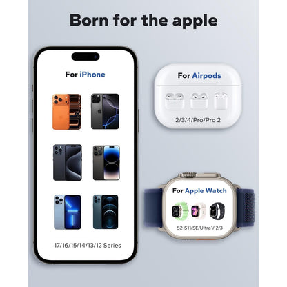 Incarcator wireless 3 in 1, statie de incarcare MagSafe compatibil iPhone17 16 15 14 13 12, iWatch si Airpods, cu lumina de noapte, design pliabil, multifunctional