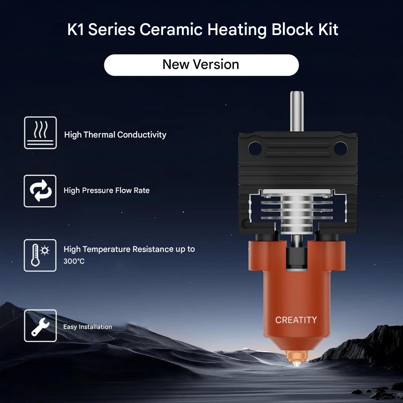 Kit cap de printare, Hotend imprimanta 3D Creality K1 Max / K1 / K1 SE / K1C, incalzitor ceramic, suporta pana la 300 °C, viteza mare de printare pana la 600 mm/s