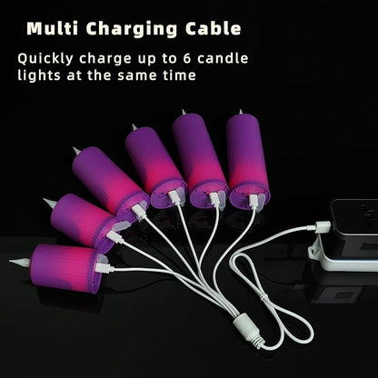 Set 6 lumanari LED reincarcabile, cu telecomanda, efect de flacara, temporizator, intensitate reglabila pe 5 niveluri, pentru Halloween, Craciun, nunta, petrecere, violet