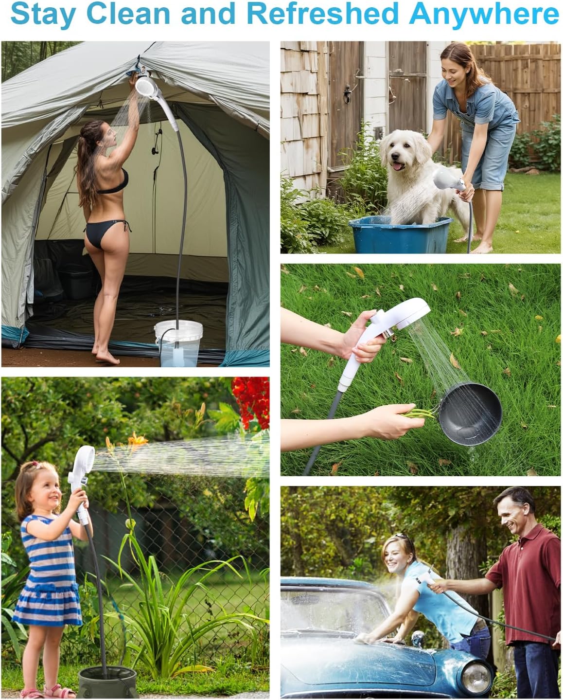 Dus portabil pentru camping 12-24 V, cu pompa electrica si acumulator reincarcabil de 4500 mAh, debit 0-8L/min reglabil, impermeabil, pentru drumetii, pescuit, spalat auto, animale
