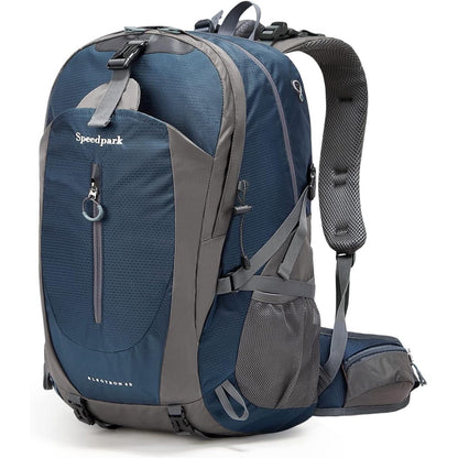 Rucsac de drumetie 40 l cu husa de ploaie, gheozdan impermeabil cu buzunar frontal si laterale, material bretele respirabil, pentru drumetii, camping, trekking, albastru
