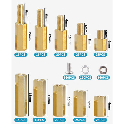 Set distantiere M3, mama-mama si mama-tata, 680 suruburi, piulite hexagonale si saibe, otel inoxidabil, pentru placa PCB, placa de baza Rasberry Pi