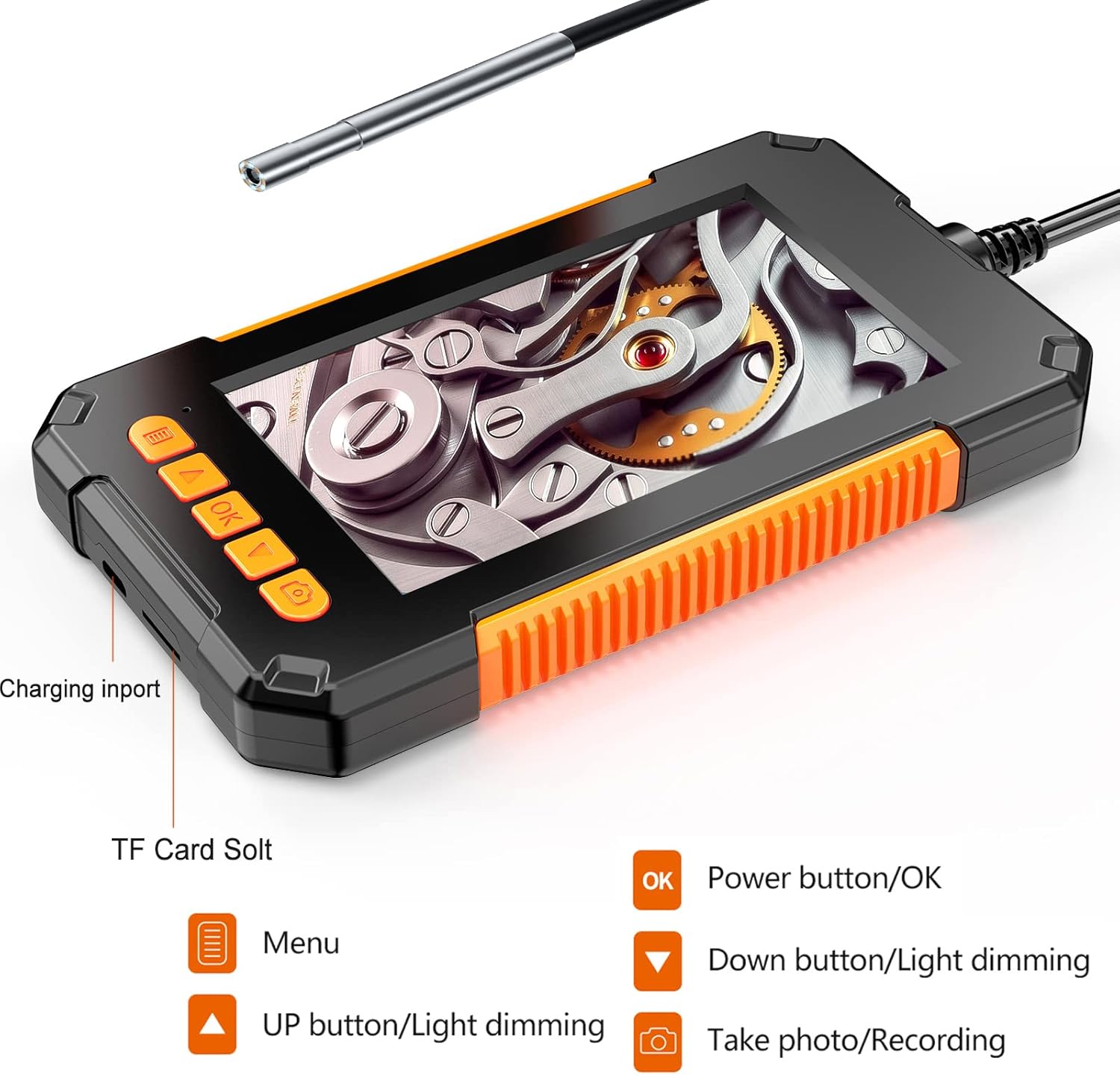 Camera endoscopica, endoscop industrial cu sonda mini 3.9 mm, lumina LED, HD 1080P, ecran 4.3 inch, tub semirigid de 2 m impermeabil IP67, acumulator 2600 mAh, card 32 GB inclus