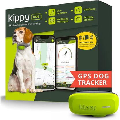 Tracker GPS pentru caini Kippy Dog, dispozitiv monitorizare activitate cu geofence, urmarire in timp real, notificari, impermeabil, verde
