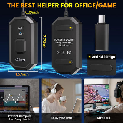 Jiggler mouse 2 in 1 functie auto click si simuleaza miscarea mouseului, nedetectabil, cu adaptor USB-C, Plug & Play, pentru computer, laptop, PC