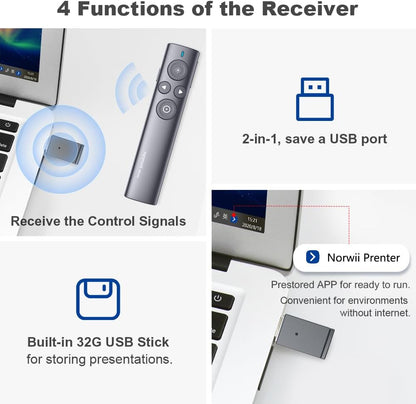 Presenter wireless, laser de prezentare cu functie Air Mouse, evidentiere si amplificare, raza de actiune 50 m, prezentare pe ecrane LED/LCD si de videoproiector, pentru Windows si macOS