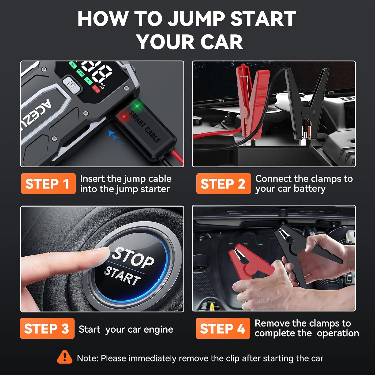 Starter auto portabil, jump starter 4000 A, robot de pornire cu functie powerbank, 12800 mAh, lanterna LED, ecran LCD, pana la 7 litri benzina si 5.5 litri diesel 12V, multifunctional