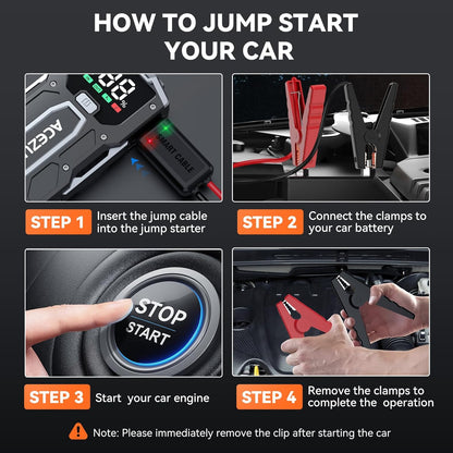 Starter auto portabil, jump starter 4000 A, robot de pornire cu functie powerbank, 12800 mAh, lanterna LED, ecran LCD, pana la 7 litri benzina si 5.5 litri diesel 12V, multifunctional
