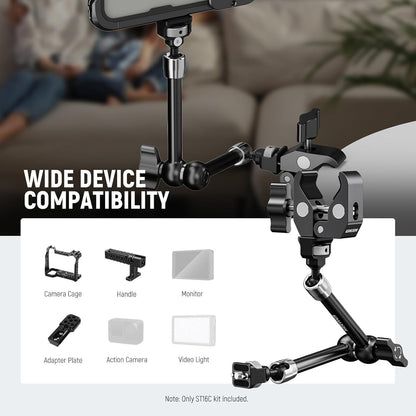 Set brat articulat de 11 inch Joint Magic Arm cu clema Super Clamp cu filet 1/4 Inch si 3/8 Inch, sarcina maxima 3 kg, pentru cage, monitor de camp, camera DSLR, ring light, lumina LED, multifunctionale