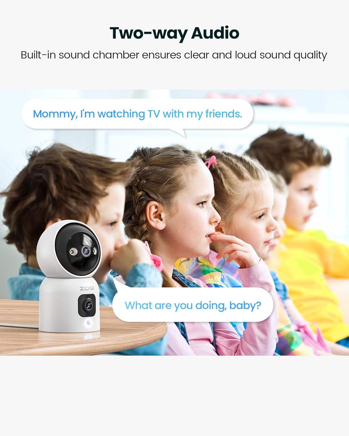 Camera de supraveghere WiFi 2.4/5GHz de interior cu lentila dubla 3MP + 3MP, detectare si urmarire persoana prin AI, comunicare bidirectionala, nightvision color