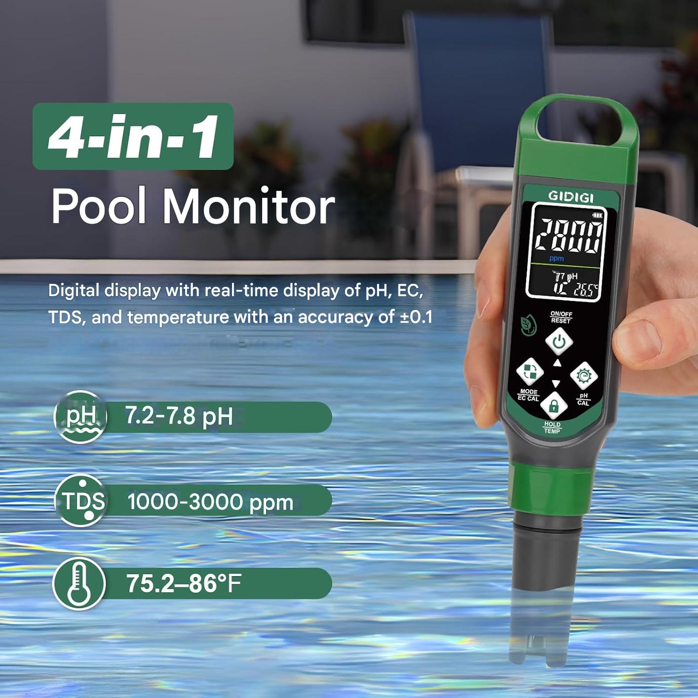 PH-metru digital profesional pentru calitatea apei 6-in-1 – pH-metru, TDS-metru, EC-metru si termometru, ecran color, precizie 0, 01 pH, ideal pentru hidroponie, piscine, acvarii, fantani si apa potabila