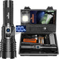 Set lanterna tactica LED, 500.000 lumeni, ecran LCD, lanterna USB baterie, cu functie powerbank si lanterna de urgenta, reincarcabila, impermeabila, pentru urgente, camping, calatorie