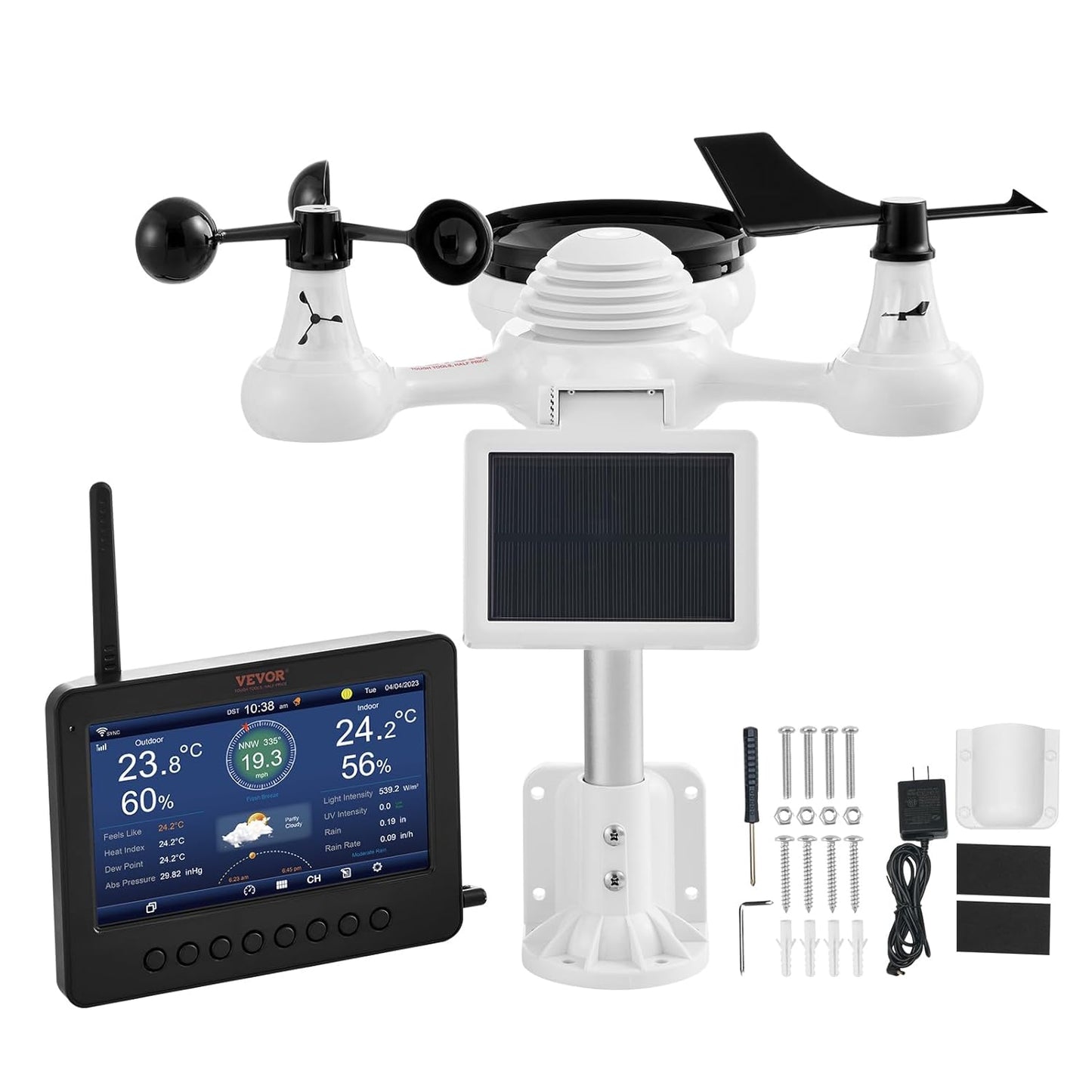 Statie meteo WiFi 7 in 1 cu display de 7 inch, senzor exterior cu panou solar, monitorizare viteza si directie vant, temperatura, umiditate, precipitatii, suporta Weather Underground si WeatherCloud, multifunctionala