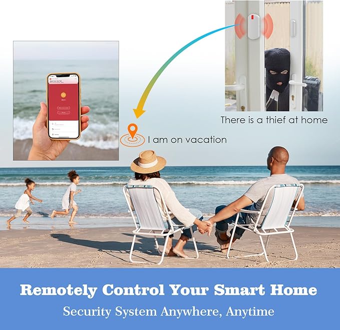 Sistem de alarma WiFi smart, 5/2,4 GHz, sirena 120 dB, 6 senzori pentru usi si ferestre, 2 telecomenzi, control prin aplicatie, compatibil cu Alexa si Google Home, pentru casa, garaj, birou