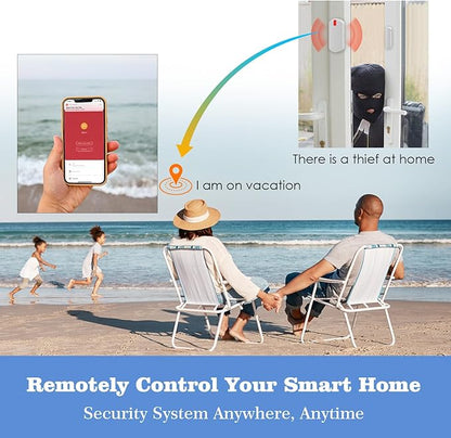 Sistem de alarma WiFi smart, 5/2,4 GHz, sirena 120 dB, 6 senzori pentru usi si ferestre, 2 telecomenzi, control prin aplicatie, compatibil cu Alexa si Google Home, pentru casa, garaj, birou
