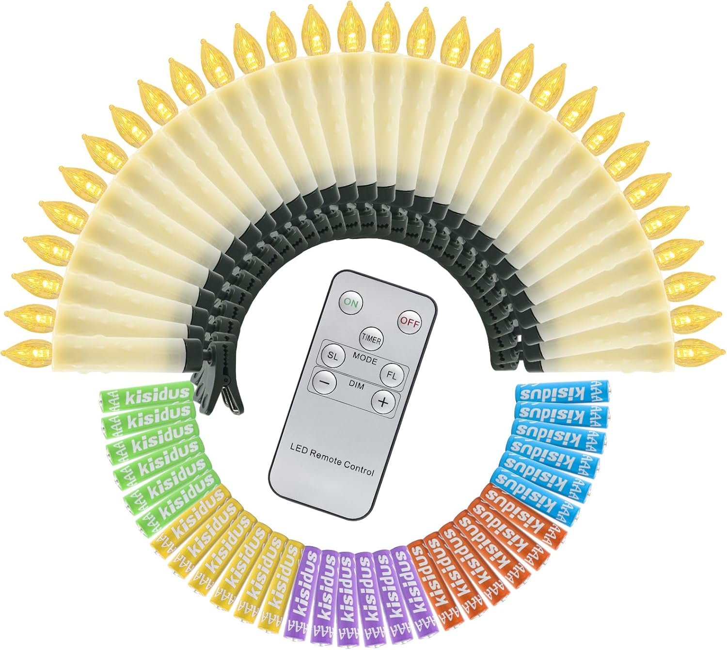 Set 30 lumanari wireless LED cu telecomanda, 1.5 x 9 cm, luminozitate reglabila, temporizator, pentru brad, cu baterii incluse