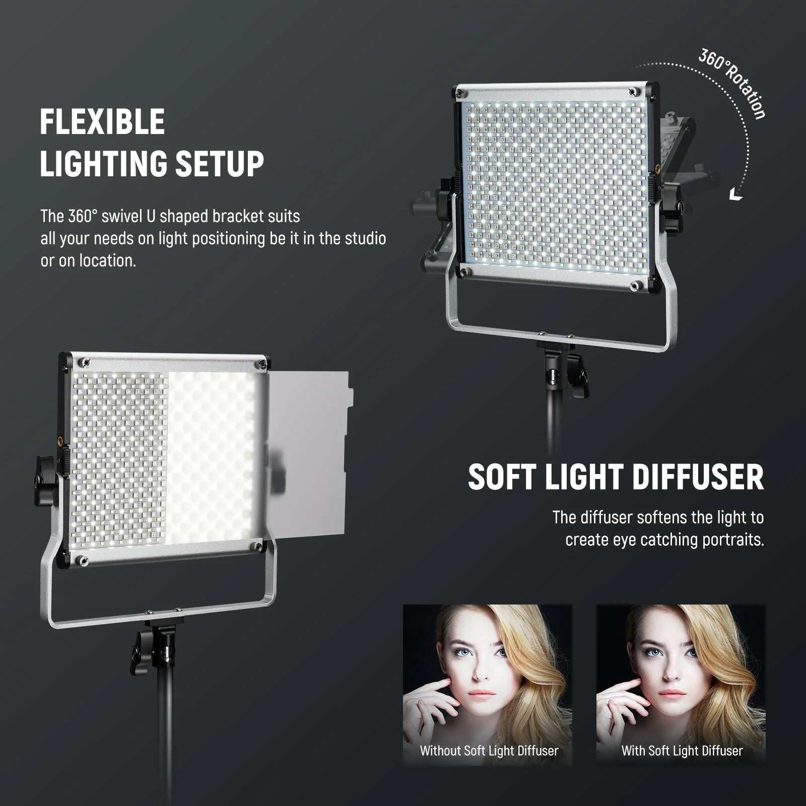 Kit lumina continua, 2 lampi foto-video 660 Pro II, LED RGB, CRI97+, control prin aplicatie, 50W, dimabile 1-100%, temperatura culoare reglabila 3200-5600 K, alimentare duala, 9 efecte de scena
