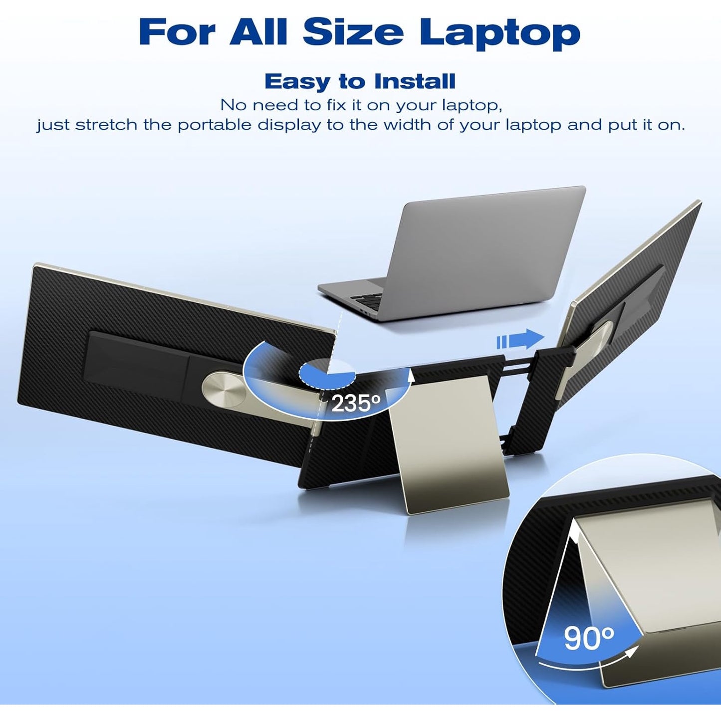Monitor portabil pentru laptop cu doua ecrane detasabile 15.6 inch, Full HD 1080P, pliabile, contrast 1000:1, sRGB, 16.7 millioane culori, HDMI/USB-C, difuzor incorporat, pentru Mac, Windows, Chrome