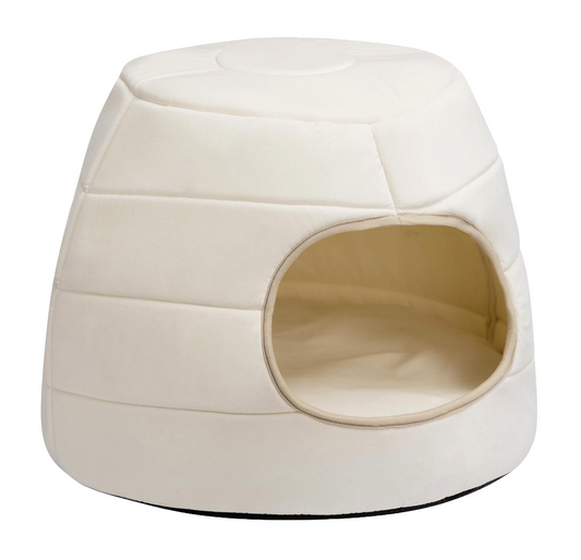 Patut caini si pisici 2 in 1, culcus pliabil pentru animale de companie mici, forma casuta si pat, din bumbac si tesatura de catifea, bej