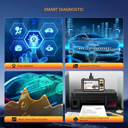 Tester auto ThinkScan 662, OBD2 scanner, ECM/TCM/SRS/ABS, 12 functii de resetare, negru/galben