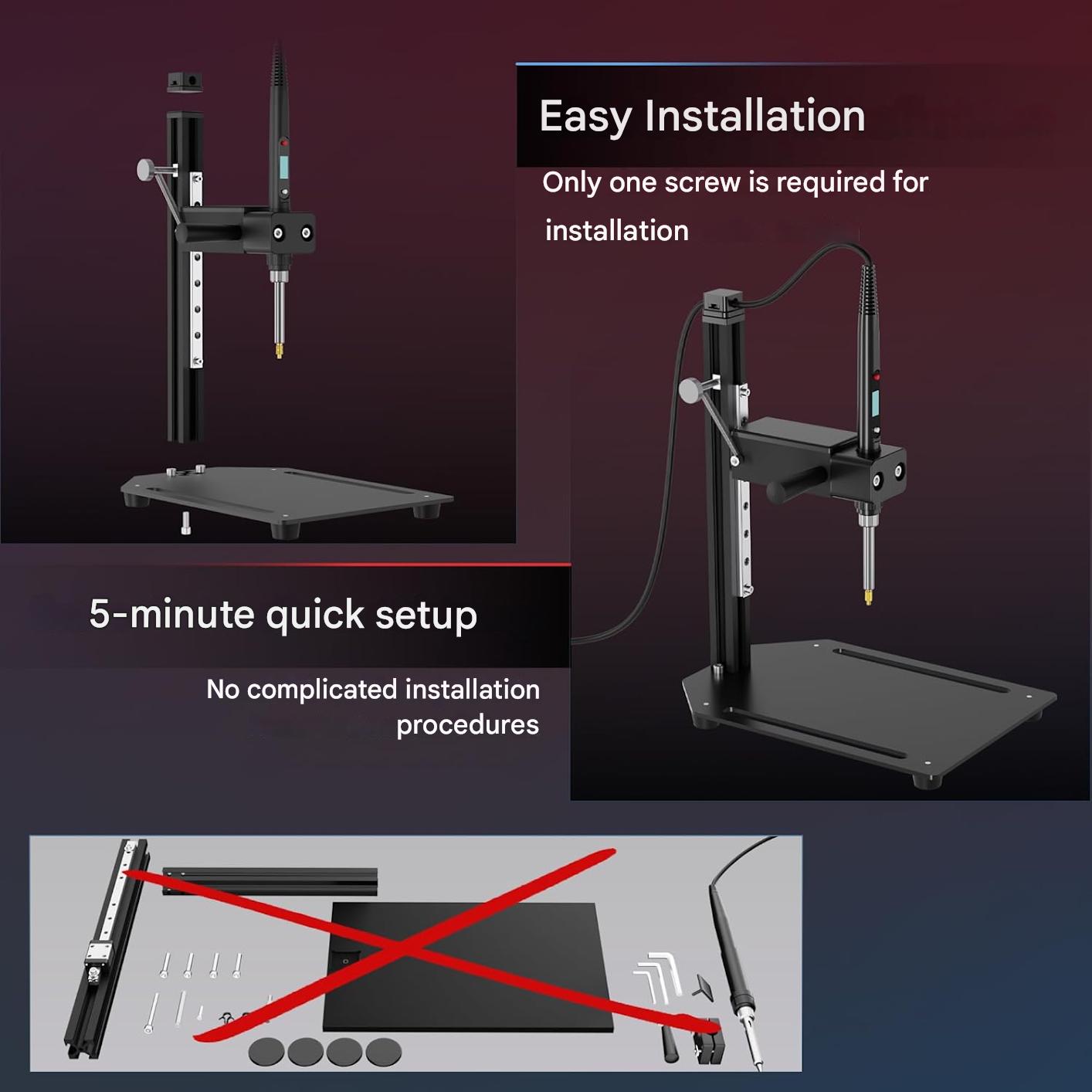 Instrument de insertie termica DACKZZM pentru insertii filetate, set 8 capete M2-M8, suport vertical 90°, compatibil imprimare 3D, aluminiu, reglabil, negru