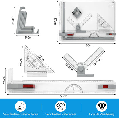 Planseta desen tehnic A3, pentru proiectare, arhitectura, cu rigla transparenta si echer, sistem de masurare reglabil, 50 cm x 37 cm