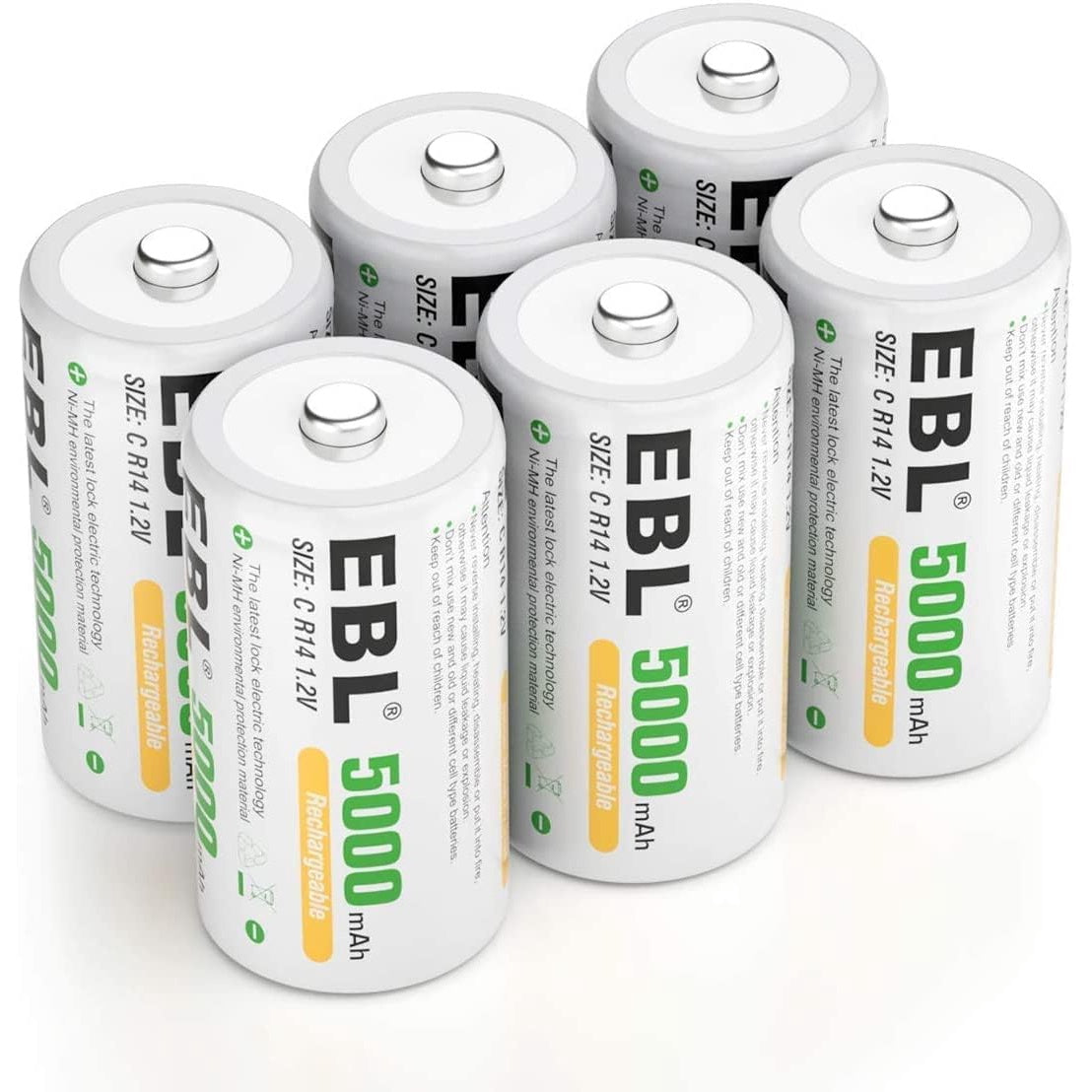 Set de 6 baterii Baby C reincarcabile, de 5000 mAh 1.2 V, Ni-MH, cu protectie la supradescarcare, multifunctionale