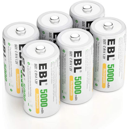 Set de 6 baterii Baby C reincarcabile, de 5000 mAh 1.2 V, Ni-MH, cu protectie la supradescarcare, multifunctionale