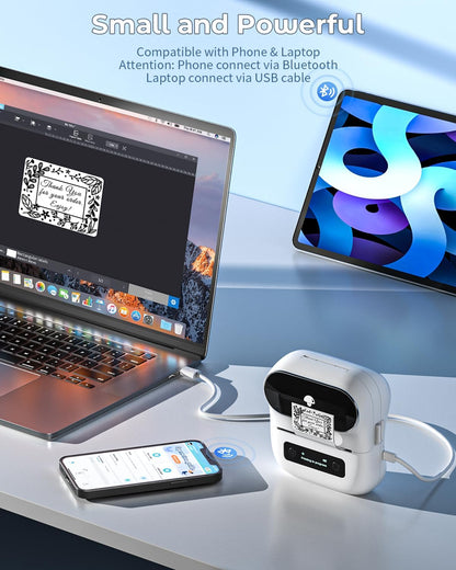 Imprimanta termica Bluetooth pentru etichete 20-75 mm, 203 DPI, utilizare prin aplicatie iOS si Android, portabila, acumulator 2200 mAh, pentru imbracaminte, bijuterii, vanzare cu amanuntul, adresa, cod de bare