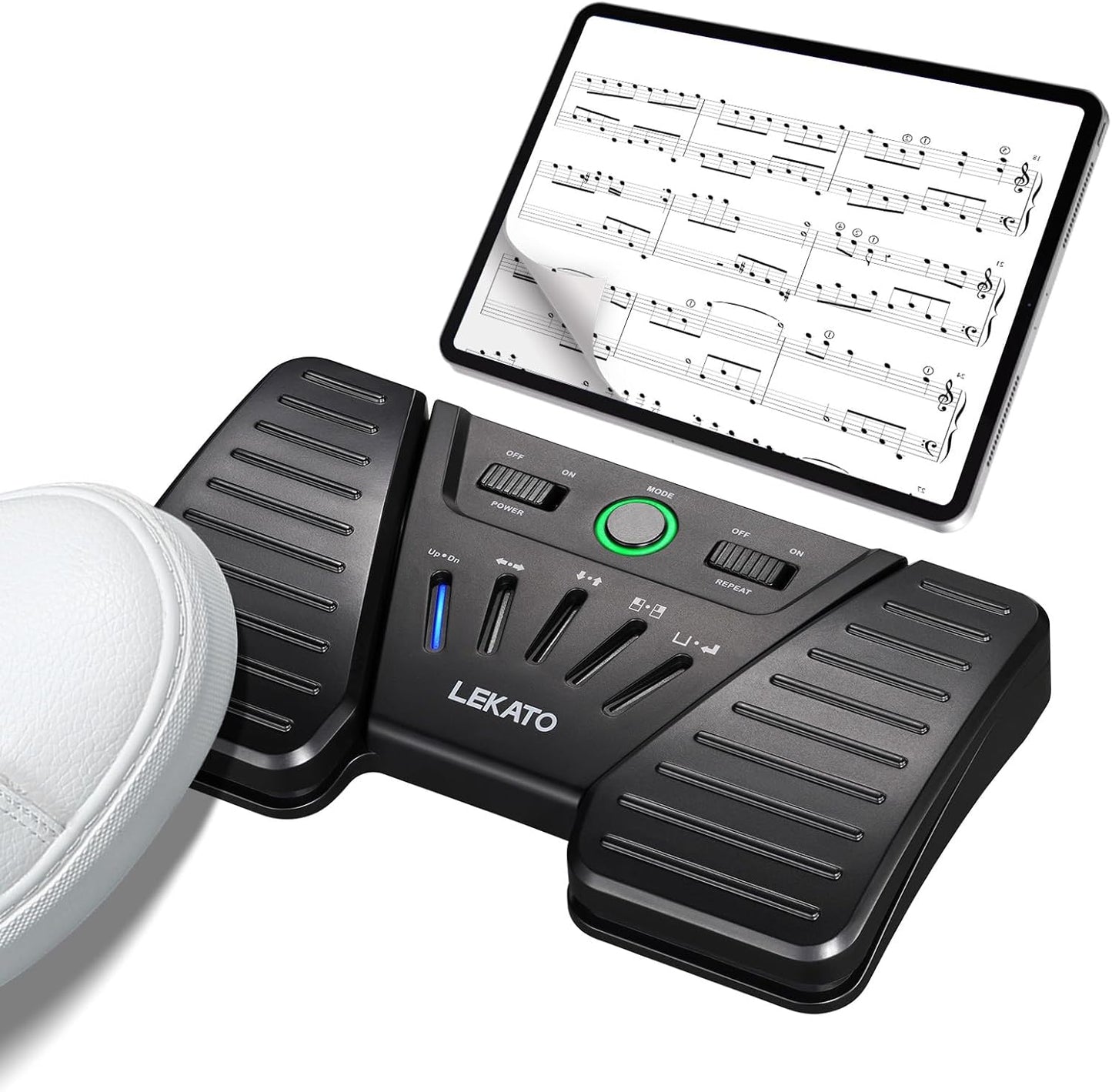 Pedala intoarcere pagina partitura, dispozitiv de comutare wireless, Blueetooth, reincarcabil, 5 moduri de lucru, silentios, pentru Windows, macOS, Android, iOS, smartphone, tableta, PC