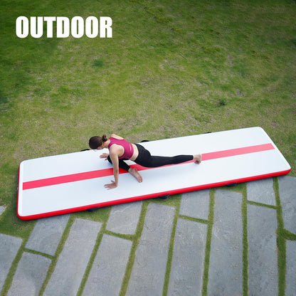 Saltea pentru antrenament gimnastica, gonflabila, 300 x 100 x 10 cm, din PVC, rezistent UV, cu pompa electrica si geanta de transport, roz