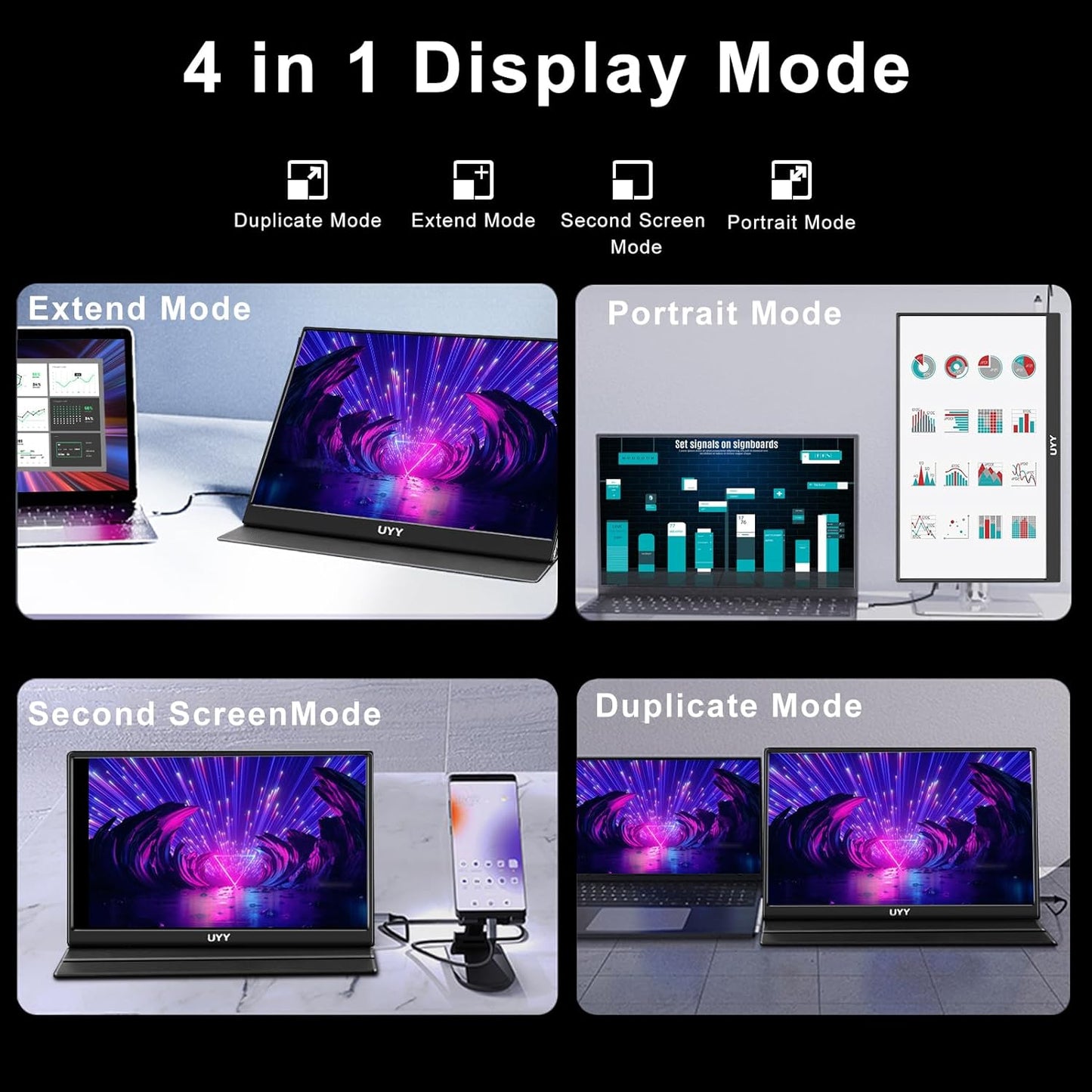 Monitor portabil 16.1 inch, 1080P Full HD 1920X1080, HDR, 16:9, 1200:1, mod Portret, Duplicat, Extend, Second Screen, USB-C, cu difuzor incorporat, pentru laptop, PC, PS5, Consola