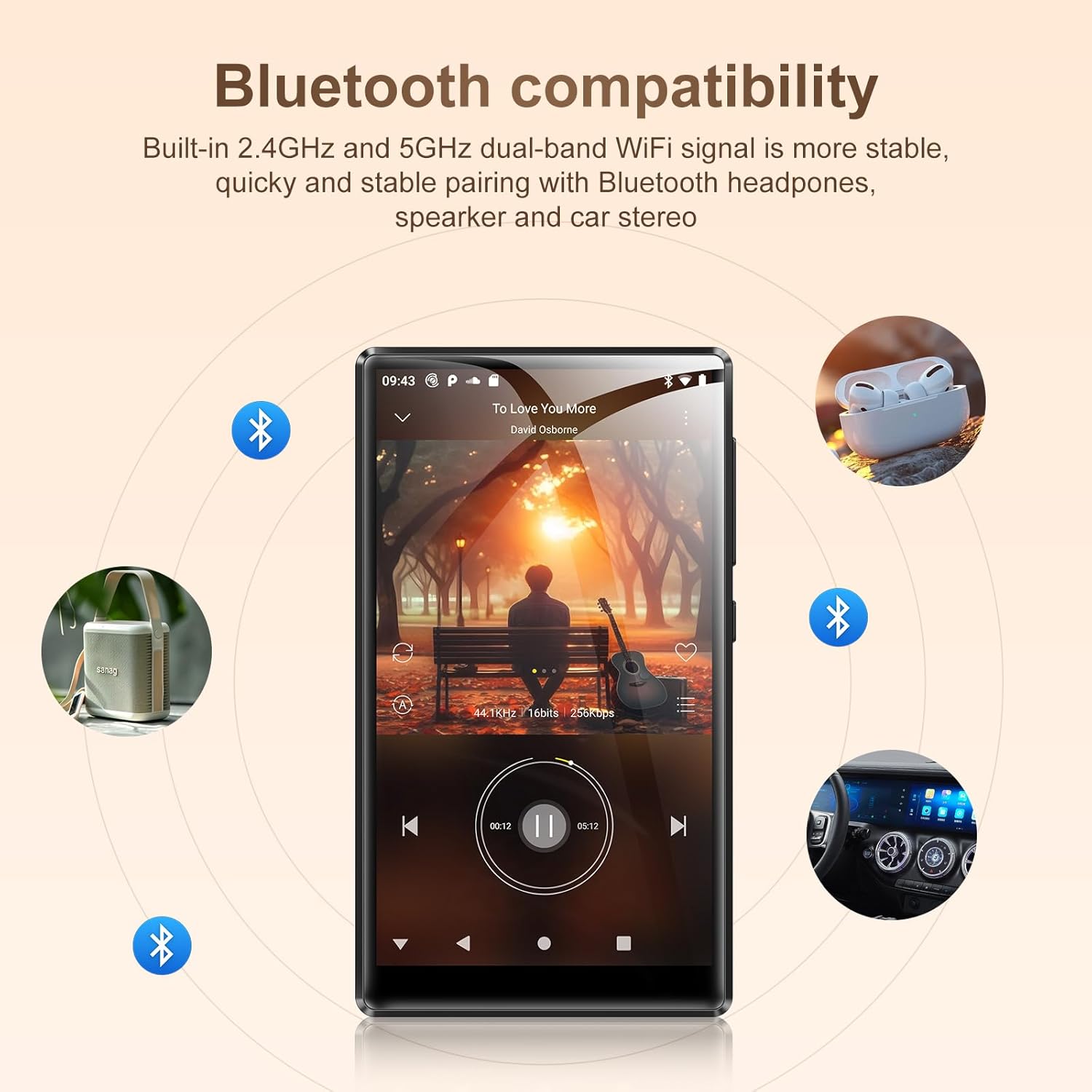 Player MP3/MP4 SWOFY D26, 96GB (32GB + 64GB SD), Android 13, WiFi & Bluetooth 5.0, ecran tactil HD 5”, Spotify/Amazon Music, Radio FM, autonomie 60h, control parental, negru