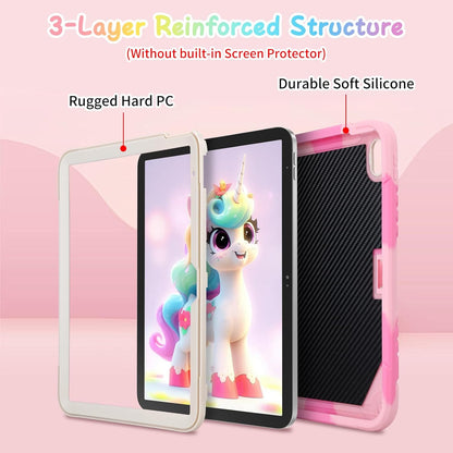 Husa compatibila cu iPad 10,9" generatia 11/10, 2025/2022, robusta, rezistenta la socuri, cu suport unicorn, curea de umar, suport pentru pix, roz