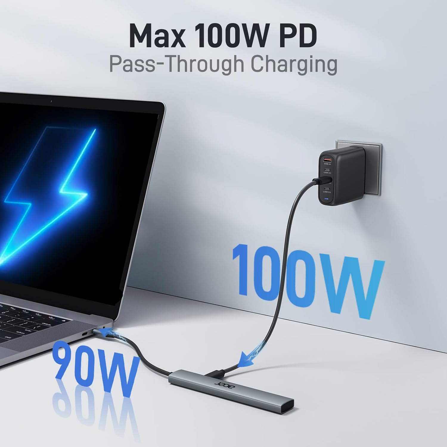 HUB adaptor 5 in 1, cu USB C PD 100W, HDMI, 2 porturi USB 2.0, 1 port USB 3.0, carcasa din aluminiu, portabil, compatibil cu Laptop Acer, Chromebook, Surface, Galaxybook, MacBook Pro/Air, iPad Pro/Air