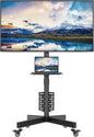 Suport TV mobil cu roti pentru televizoare de 23-55 inch, reglabil pe inaltime si inclinare +6°/-3°, compatibil VESA 400x400, cu raft pentru laptop/consola, pentru LED, LCD, OLED, Plasma, capacitate 40 kg, negru