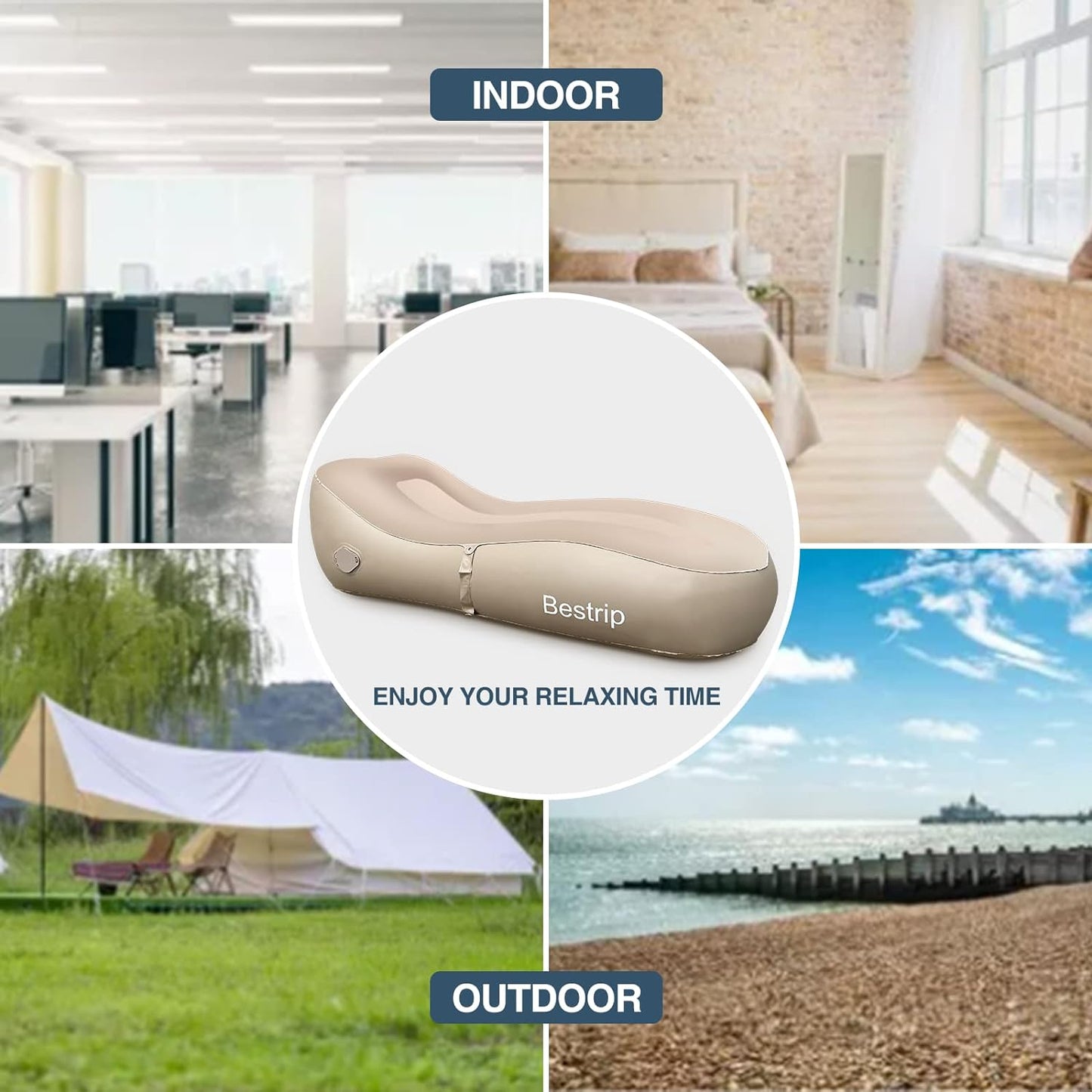Saltea gonflabila cu pompa de aer incorporata, 180 x 70 x 50 cm, capacitate 150 kg, design ergonomic, pentru camping, utilizare interior si exterior, maro