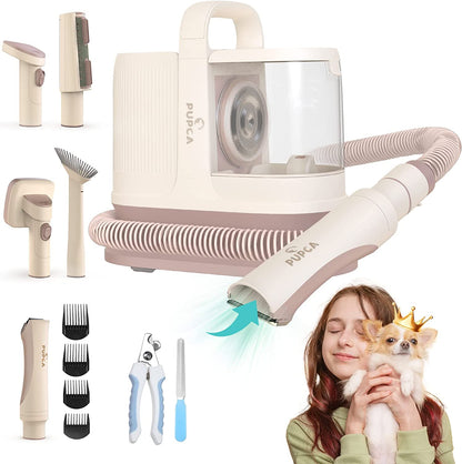 Set 7 in 1 de ingrijire animale de companie cu masina de tuns, aspirator, cleste de unghii, pila, perie, pentru caini si pisici