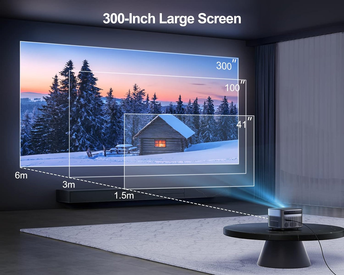Videoproiector Wimius P64 WiFi Bluetooth Full HD 1080P, 600 ANSI Lumeni 4K Suport WiFi-6 Home Theater LED de 300 inchi pentru iOS/Android/TV Stick/Xbox/PS5 HDMI AV USB