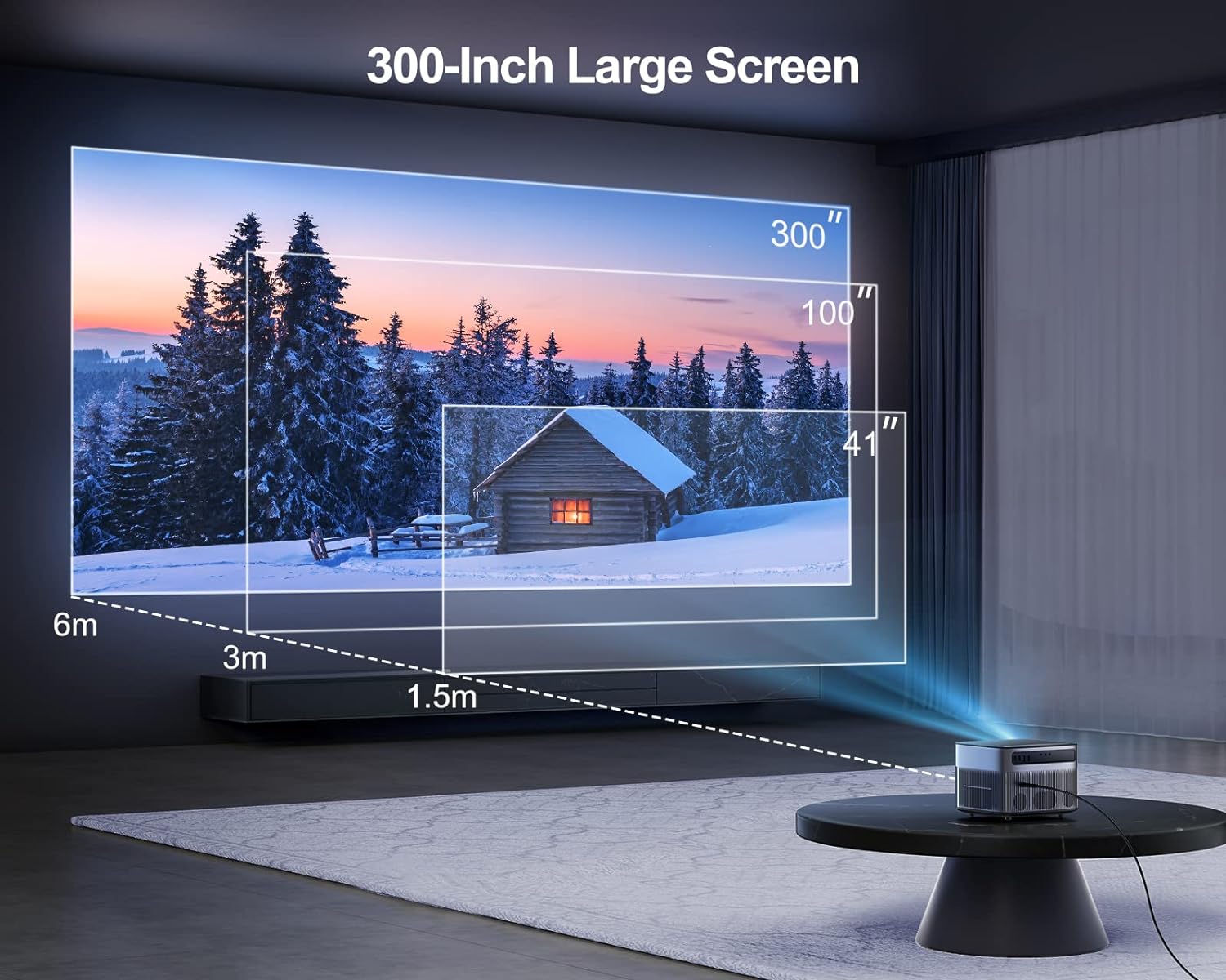 Videoproiector Wimius P64 WiFi Bluetooth Full HD 1080P, 600 ANSI Lumeni 4K Suport WiFi-6 Home Theater LED de 300 inchi pentru iOS/Android/TV Stick/Xbox/PS5 HDMI AV USB