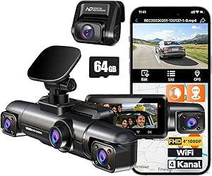 Camera auto cu 4 canale, GPS WiFi, ecran IPS de 3, 18 inch, 4K+1080P / 2K+2x1080P / 4x1080P, card SD 64 GB, Senzor G, WDR, Bucla video, Night Vision, control vocal, monitorizare parcare, viziune in interior fata si spate