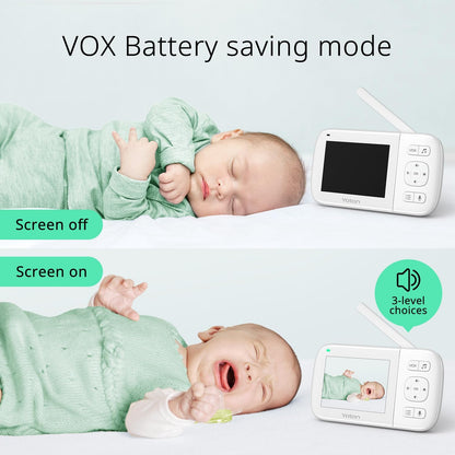 Set baby monitor Wireless, cu camera, afisaj 3.5 inch, acumulator 1200 mAh, mod VOX, nightvision, alarma, comunicare bidirectionala, monitorizare temperaturii, 8 cantece de leagan, monitorizare bebelus, alb