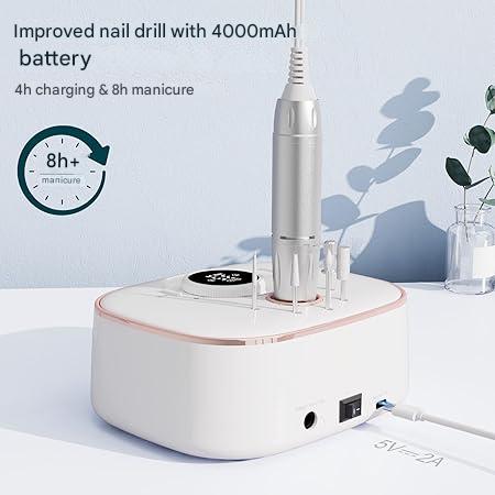 Freza de unghii 12 in 1 fara fir, pentru unghii cu gel, 35000 RPM, cu acumulator de 4000 mAh, blocare biti, afisaj LED, set profesional pentru manichiura si pedichiura