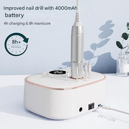 Freza de unghii 12 in 1 fara fir, pentru unghii cu gel, 35000 RPM, cu acumulator de 4000 mAh, blocare biti, afisaj LED, set profesional pentru manichiura si pedichiura