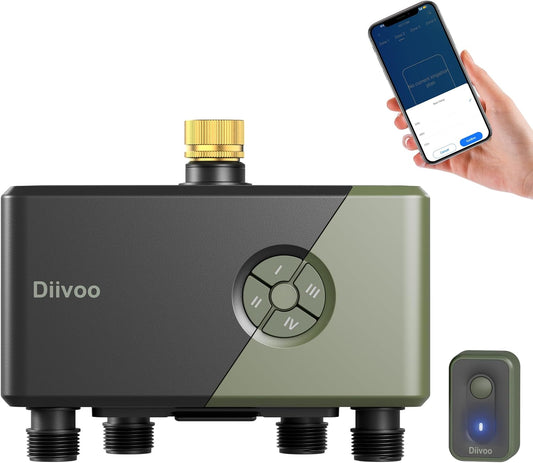 Programator irigatii inteligent, 4 zone independente, WiFi 2.4 GHz, control prin aplicatia HomGar, cu Gateway inclus, compatibil Alexa si Google Assistant, 24 programe de udare, intrare din alama, functie Rain Delay 24-72 h, mod ceata, udare manuala