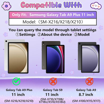 Husa compatibila Samsung Galaxy Tab A9 Plus 11 inch 2023, (SM-X210/X216/X218), suport tip stand rotativ la 360°, curea de umar, din silicon, model fluture, mov, nu include folie de protectie
